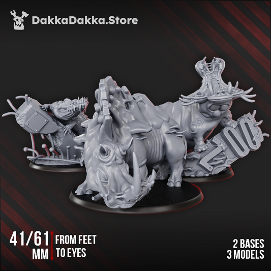 Render of Infected Beasts | 32mm Sci-Fi Fungal Plague Monsters | Nurgle Proxy: These mutated beasts form fungal-twisted packs of three. 3D printed resin miniatures, used as a Beast of Nurgle proxy.