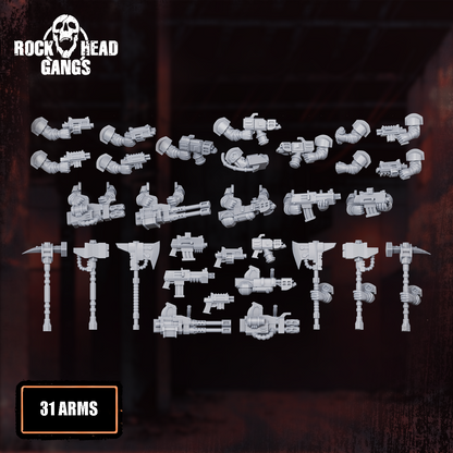 Black Mountain Diggers Gang build-kit bits, 3D printed resin dwarf miner conversion parts