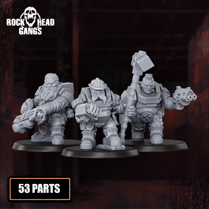 Black Mountain Diggers Gang build-kit assembled miners and bits, 3D printed resin