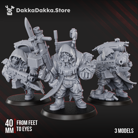 Render of Alcat Mules | 32mm Sci-Fi Abhuman Giants | Ogryn Proxy Resin: These grim giants carry heavy weapons as abhuman haulers and battering rams. 3D printed resin miniatures, used as an Ogryn abhuman proxy.