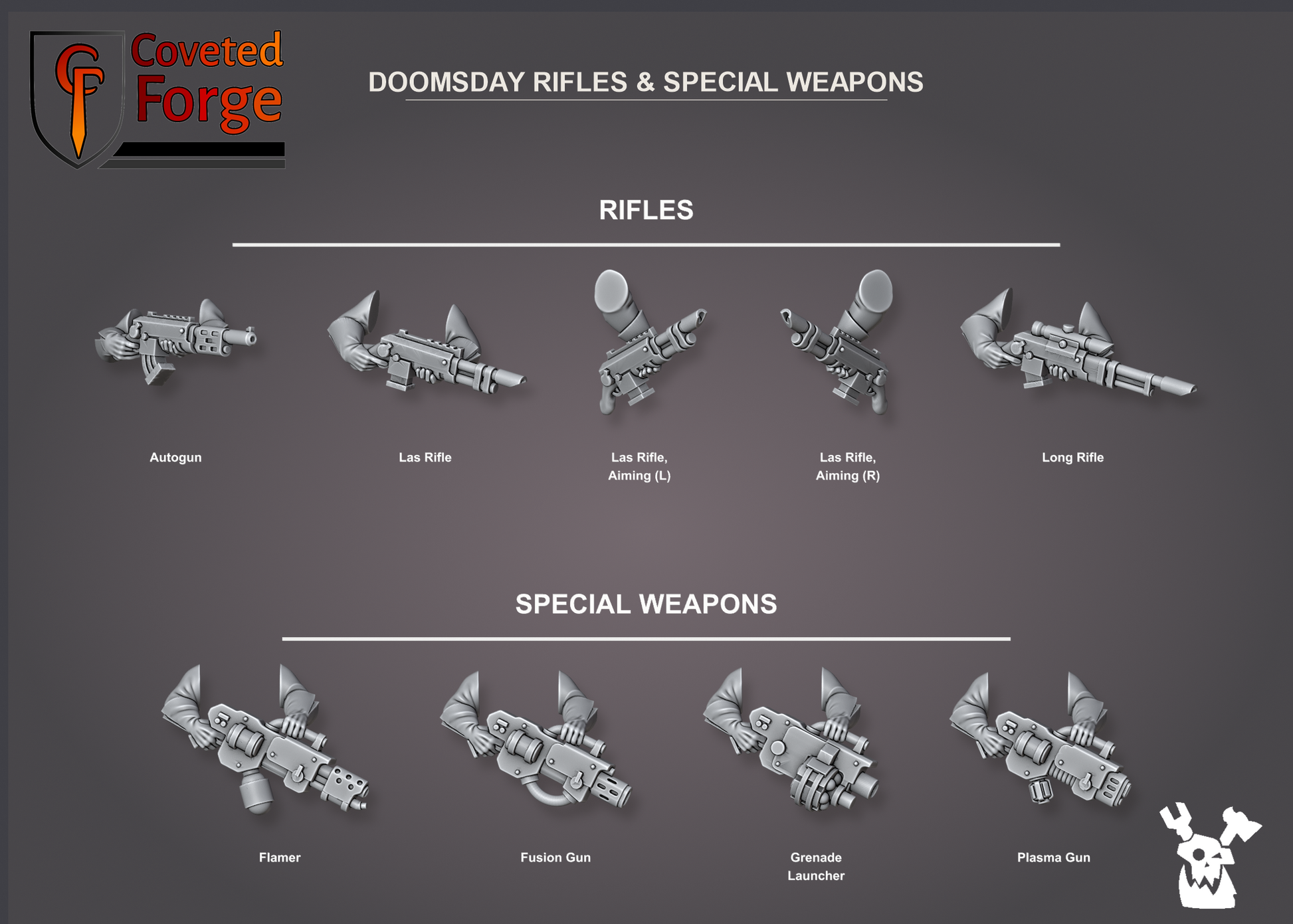Labeled Doomsday rifle and special weapon bits: autogun, las rifle, aiming las rifles, long rifle, flamer, fusion gun, grenade launcher and plasma gun