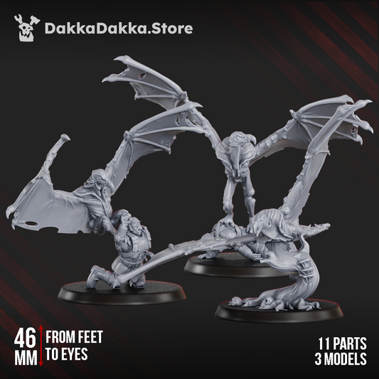 Render of Sporehawks | 32mm Sci-Fi Fungal Flying Beasts | Nurgle Drone Proxy: These fungal birds carry spores as warped hive-mind hosts. 3D printed resin miniatures, used as a Nurgle plague drone proxy.