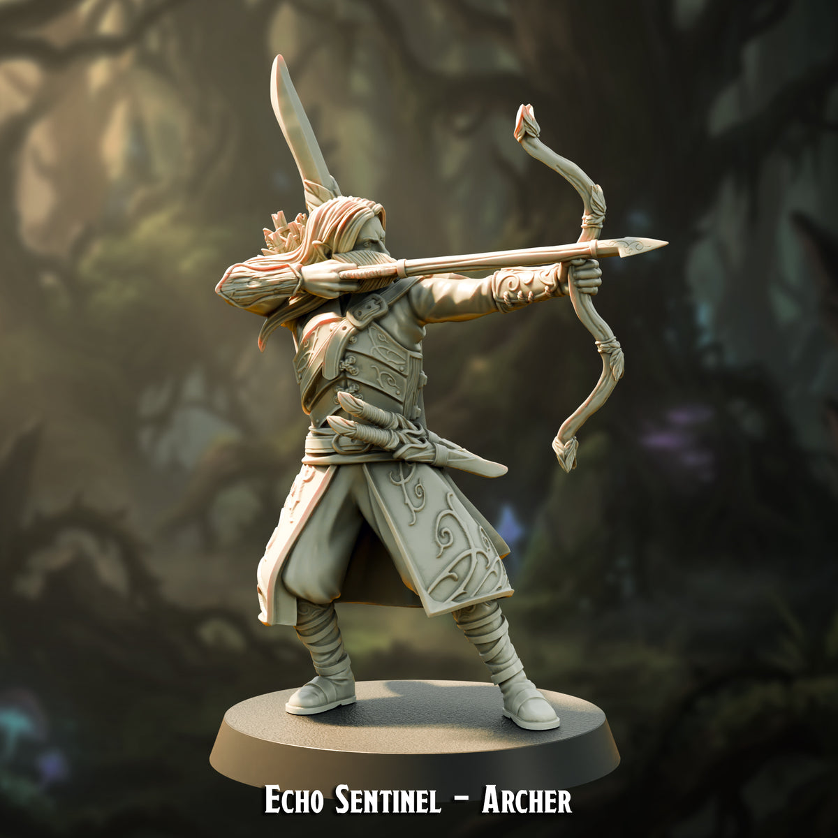 Echo Sentinel Archer, bow drawn, The Printing Goes Ever On render