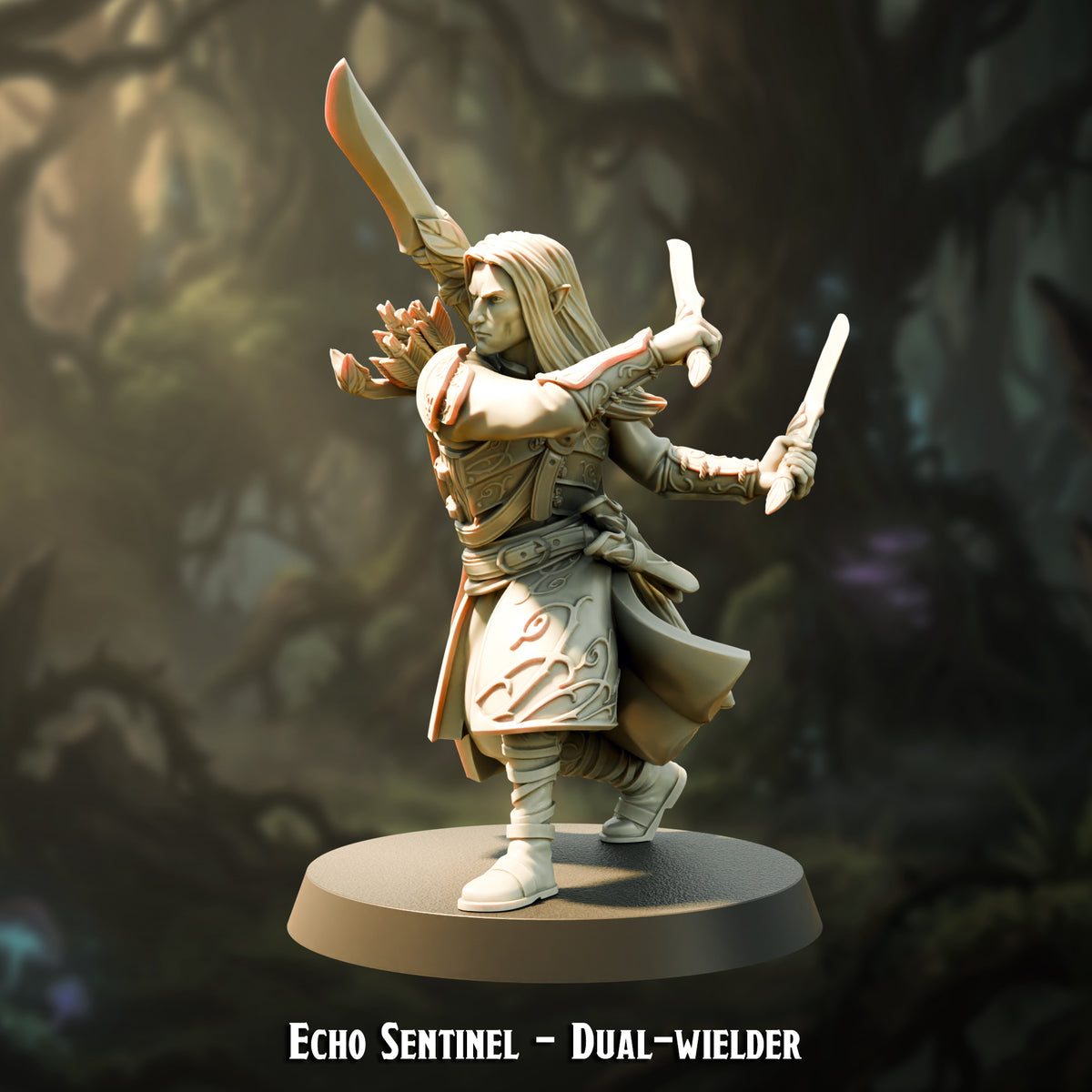 Echo Sentinel Dual-wielder with paired blades, The Printing Goes Ever On render