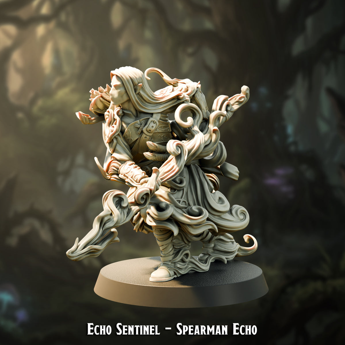 Echo Sentinel Spearman Echo shown opaque, the sculpt as it prints, The Printing Goes Ever On render
