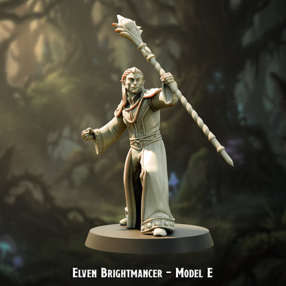 Elven Brightmancer Model E, staff held across the body, The Printing Goes Ever On render