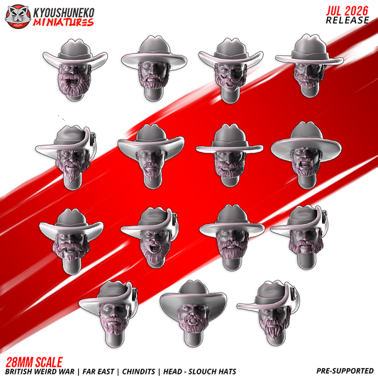 Fifteen Chindit slouch hat resin heads with beards for British Far East infantry kitbashing
