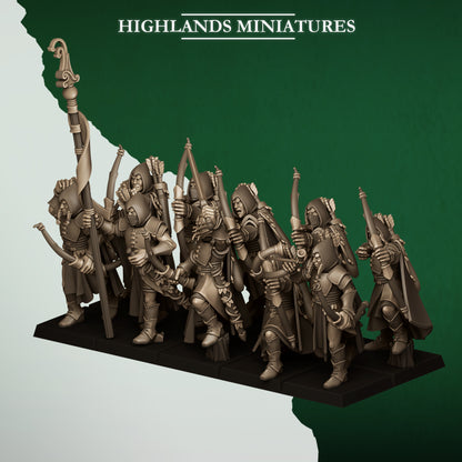 Feral Archers unit with command, three-quarter view, Highlands Miniatures render