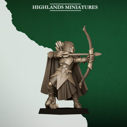 Feral Archers Model 2, wood elf archer with longbow, Highlands Miniatures render