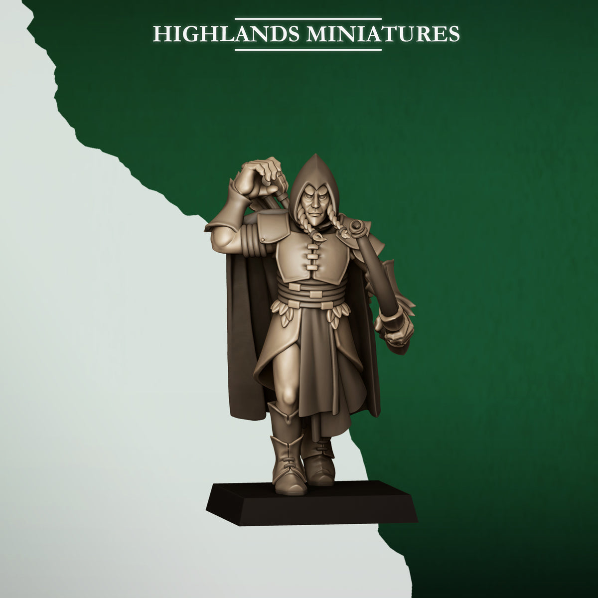Feral Archers Model 5, wood elf archer drawing an arrow, Highlands Miniatures render