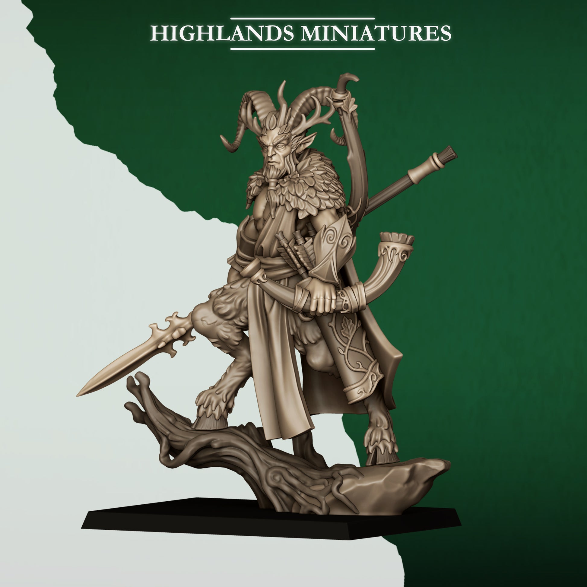 Feral Faunus forest demigod, side view, 32mm resin miniature by Highlands Miniatures