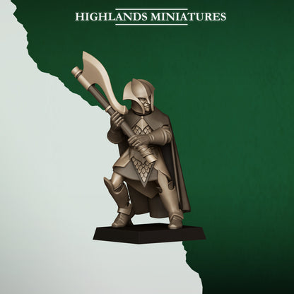 Feral Axemen Model 4, wood elf axeman with a two-handed great axe, Highlands Miniatures render