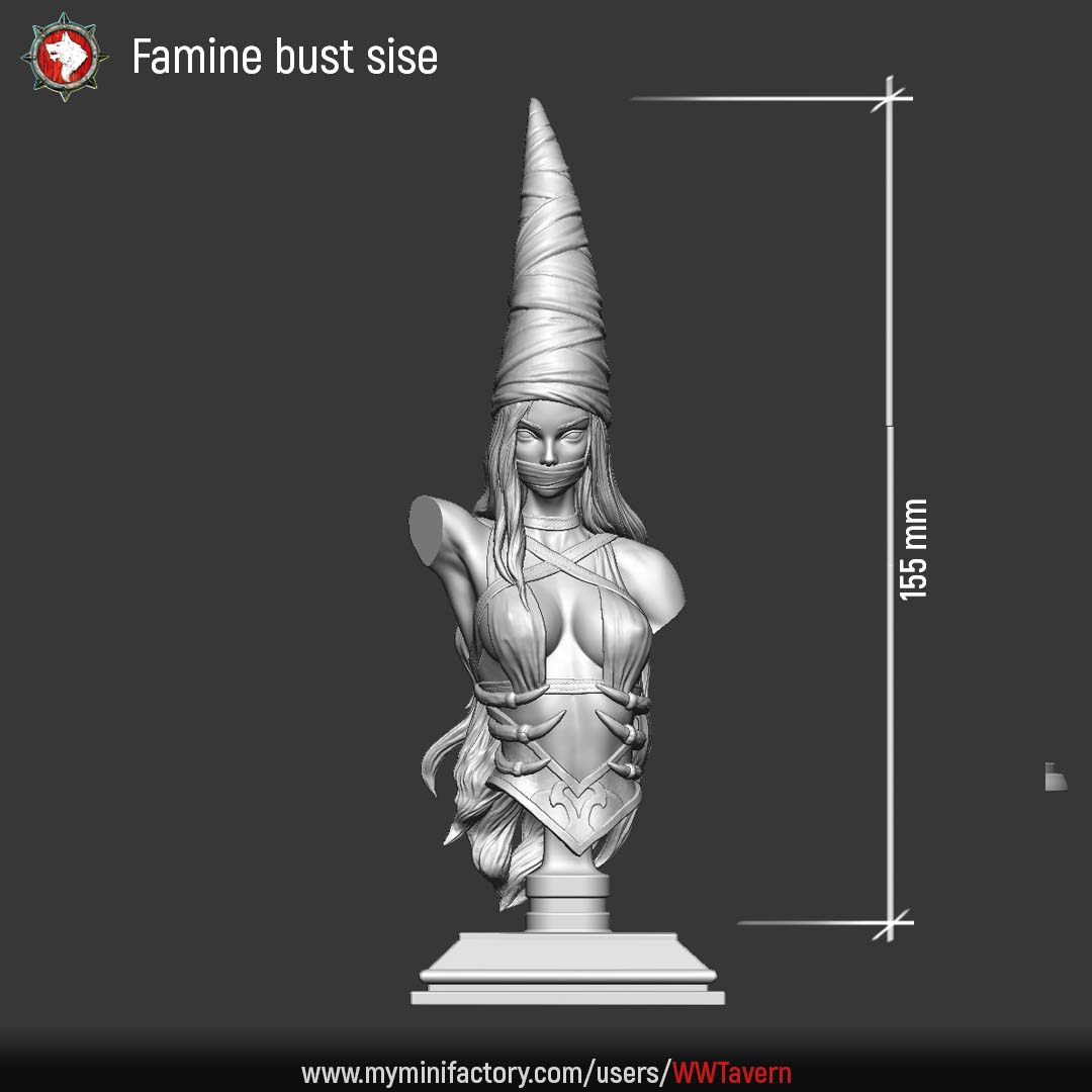Famine bust size chart: 155 mm tall assembled on its display plinth.
