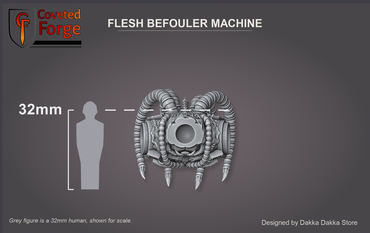 Flesh Befouler Machine shown at 32mm scale beside a human silhouette