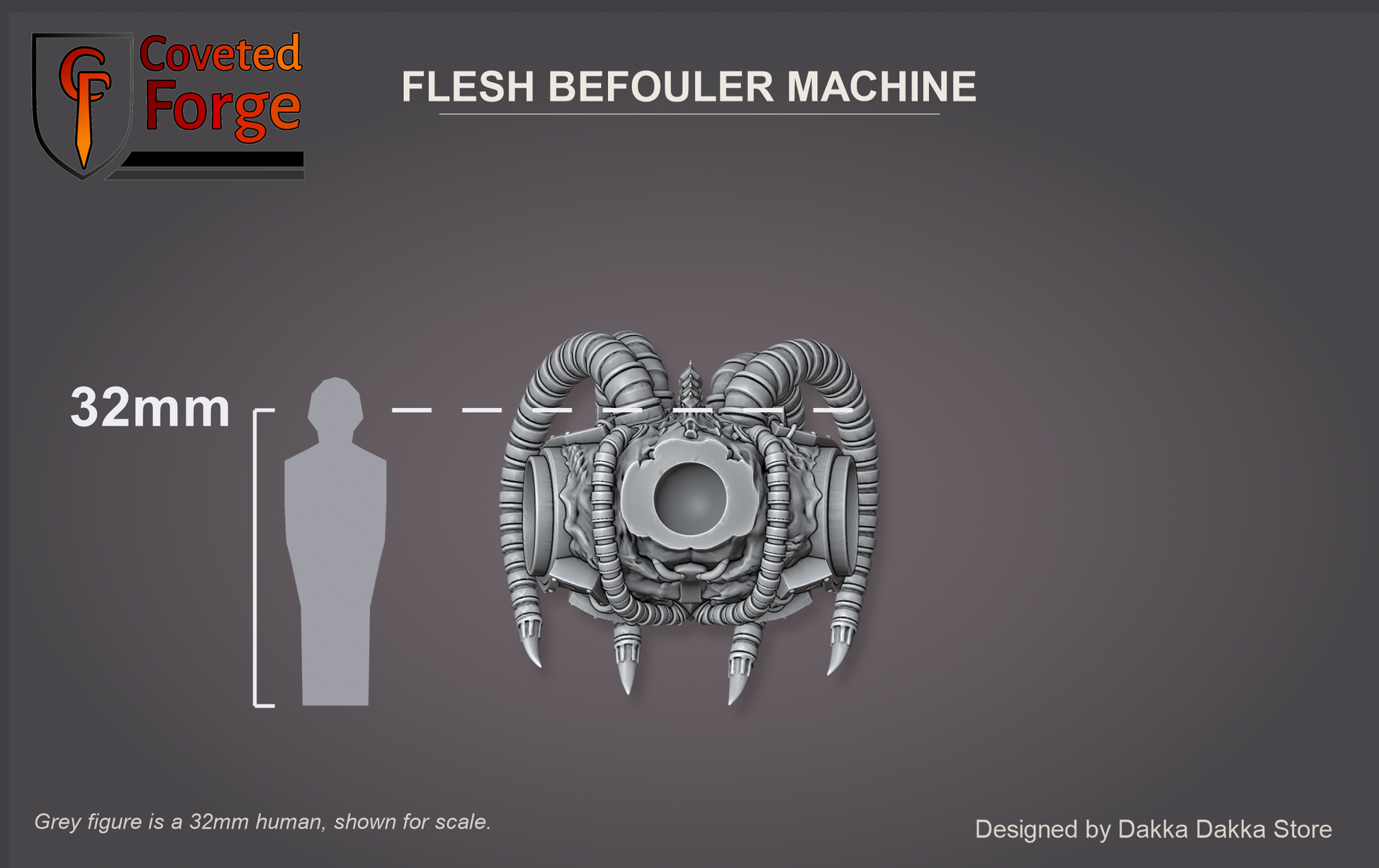 Flesh Befouler Machine shown at 32mm scale beside a human silhouette
