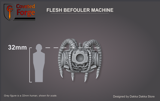 Flesh Befouler Machine shown at 32mm scale beside a human silhouette