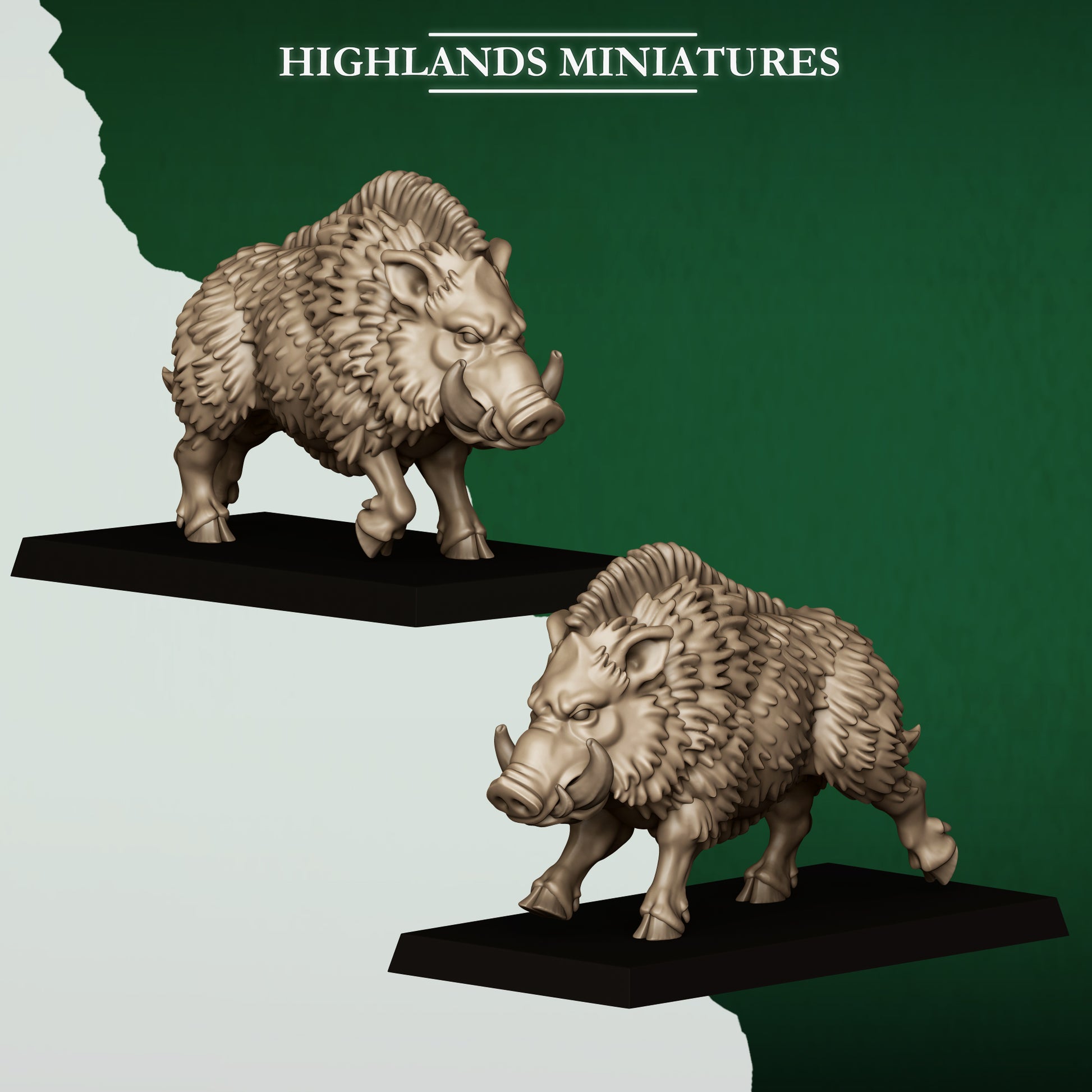 Feral boars, wood elf war boars, 32mm resin by Highlands Miniatures