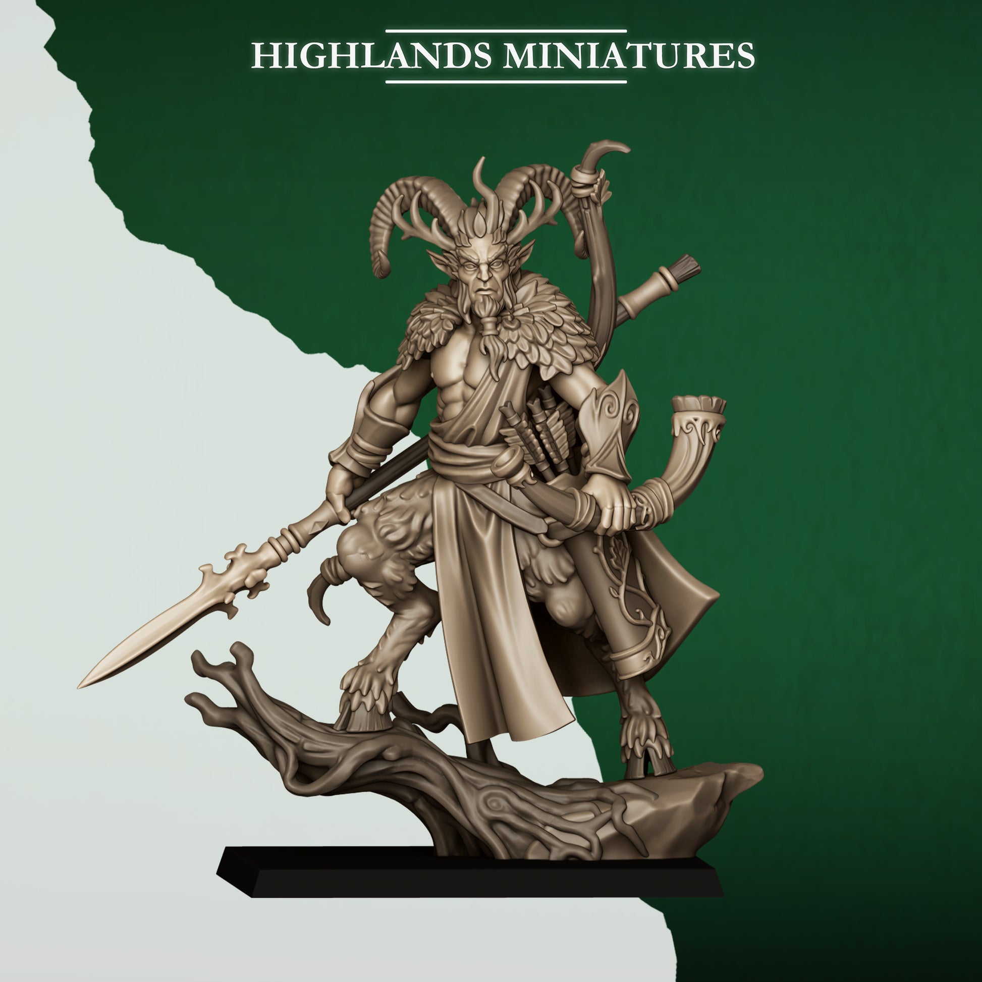 Feral Faunus, horned forest demigod monster miniature, 32mm resin by Highlands Miniatures