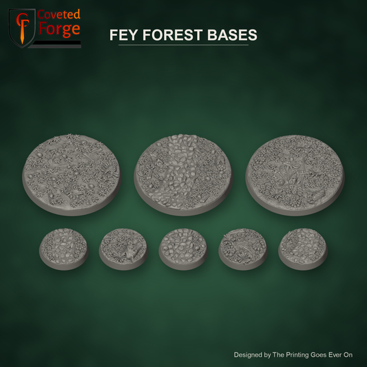 Fey Forest Bases, 50mm and 25mm round scenic bases, by The Printing Goes Ever On