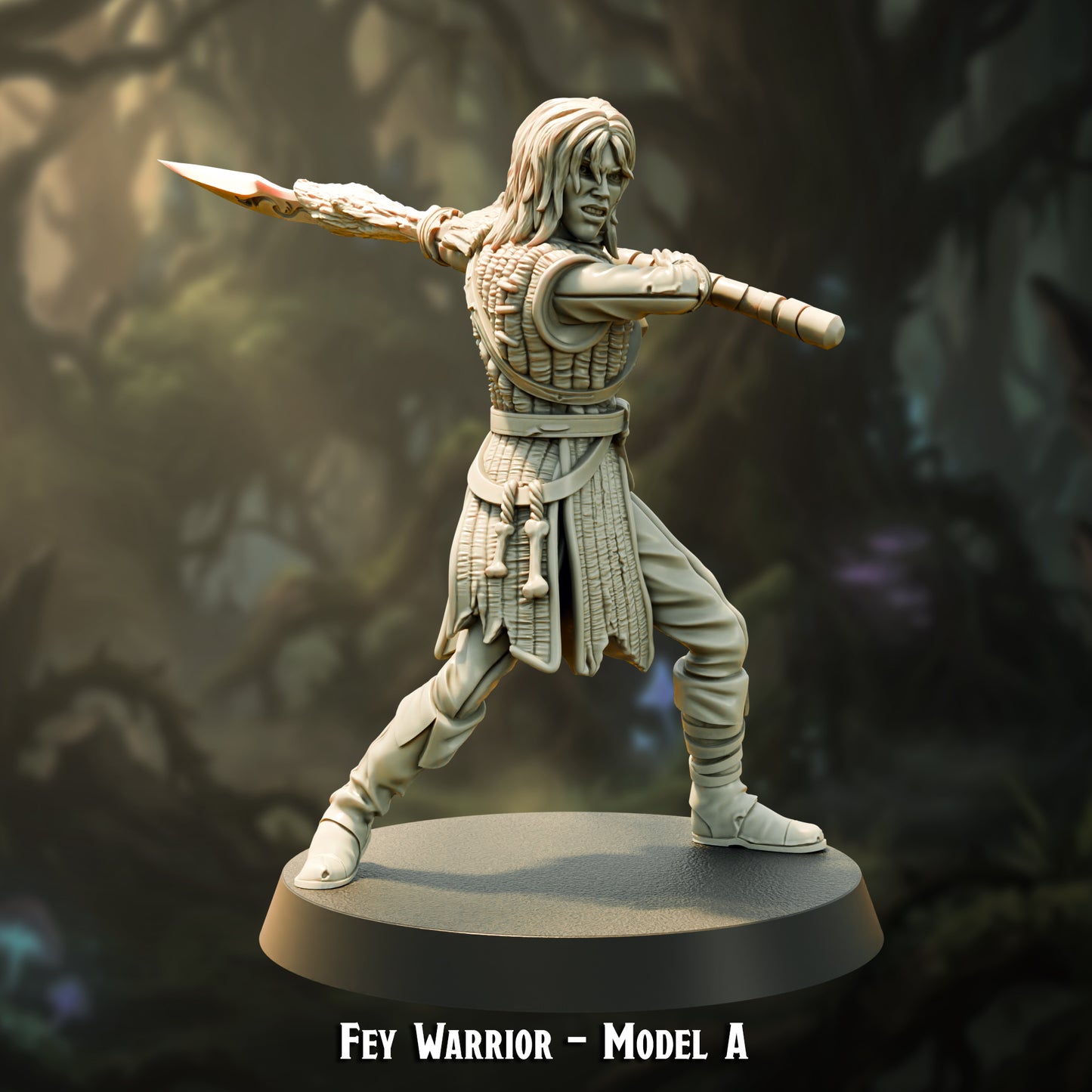 Fey Warrior Model A, wood elf hunter with sword, 30mm resin miniature by The Printing Goes Ever On
