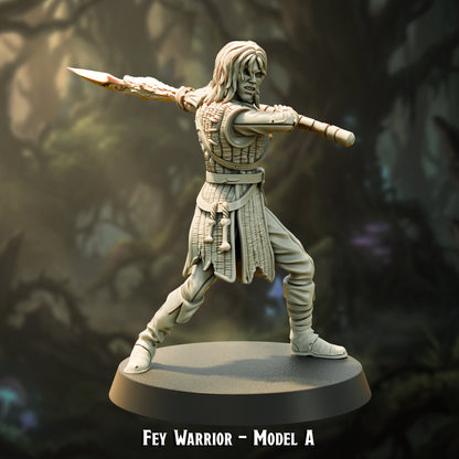 Fey Warrior Model A, wood elf hunter with sword, 30mm resin miniature by The Printing Goes Ever On