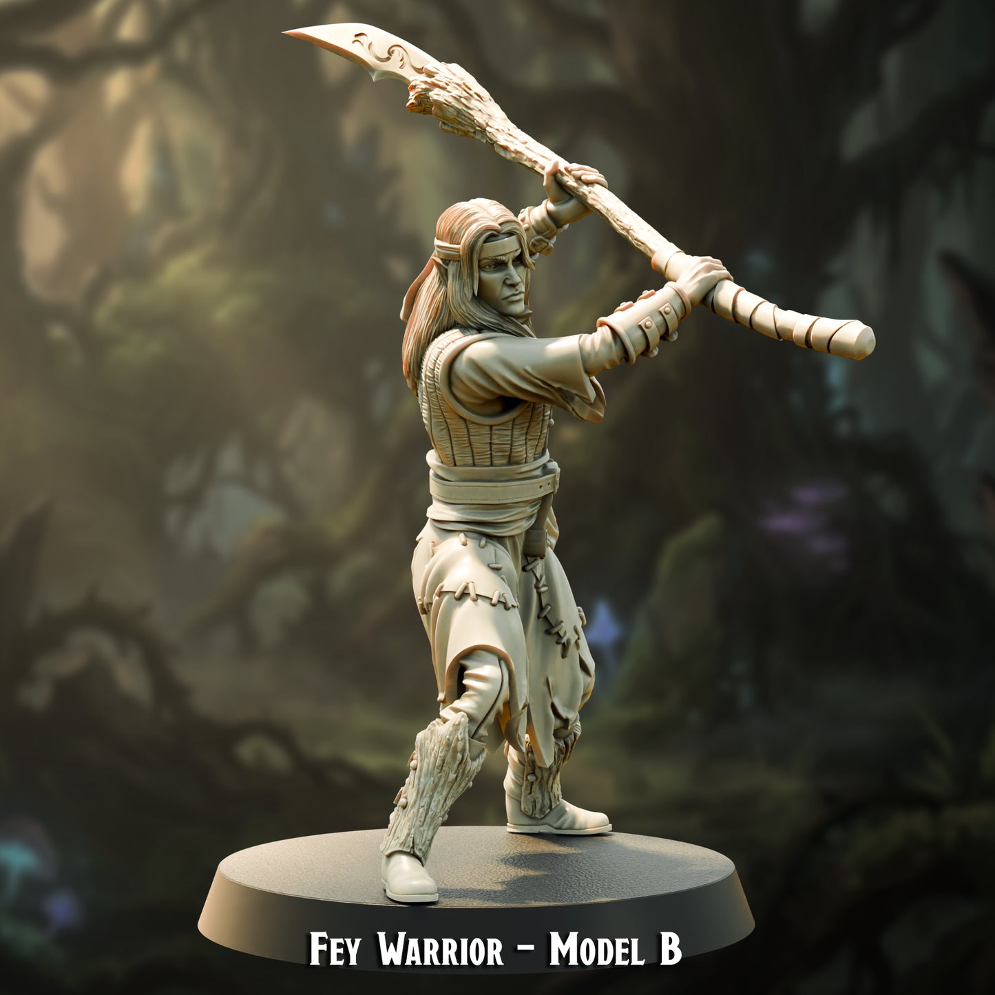 Fey Warrior Model B, wood elf hunter with spear, 30mm resin miniature by The Printing Goes Ever On