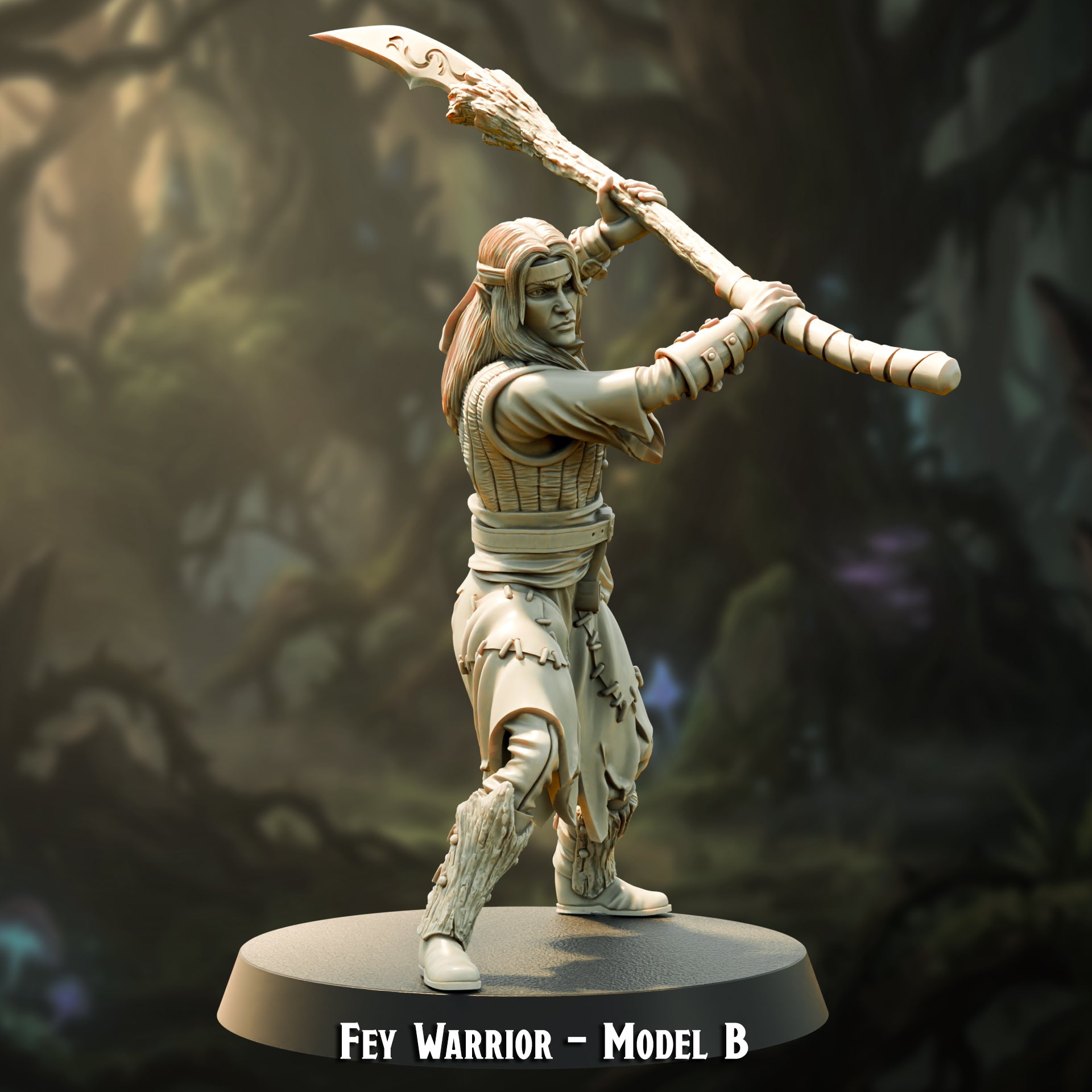 Fey Warrior Model B, wood elf hunter with spear, 30mm resin miniature by The Printing Goes Ever On