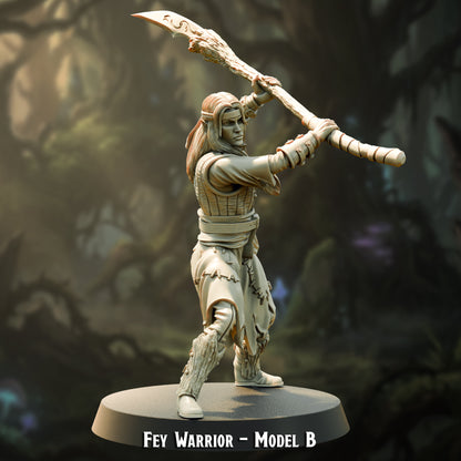 Fey Warrior Model B, wood elf hunter with spear, 30mm resin miniature by The Printing Goes Ever On