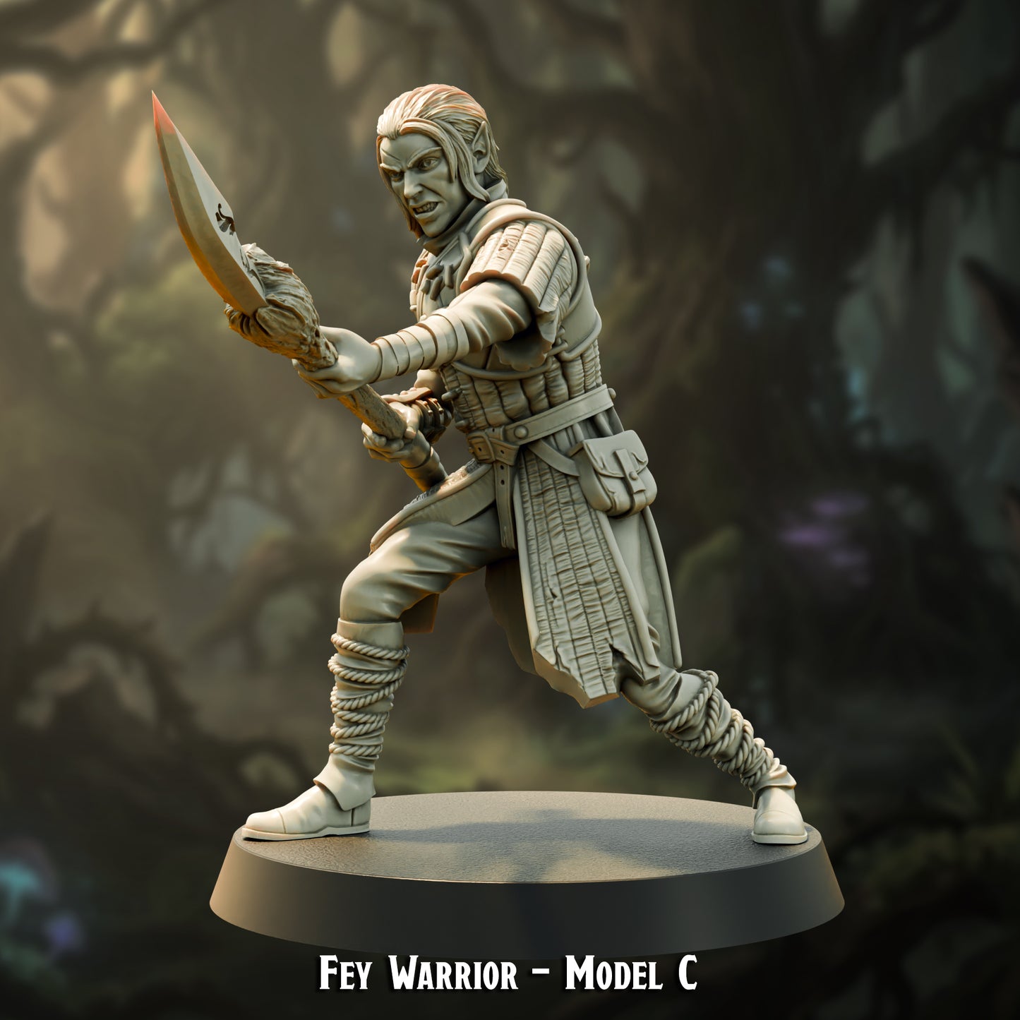 Fey Warrior Model C, wood elf hunter, 30mm resin miniature by The Printing Goes Ever On