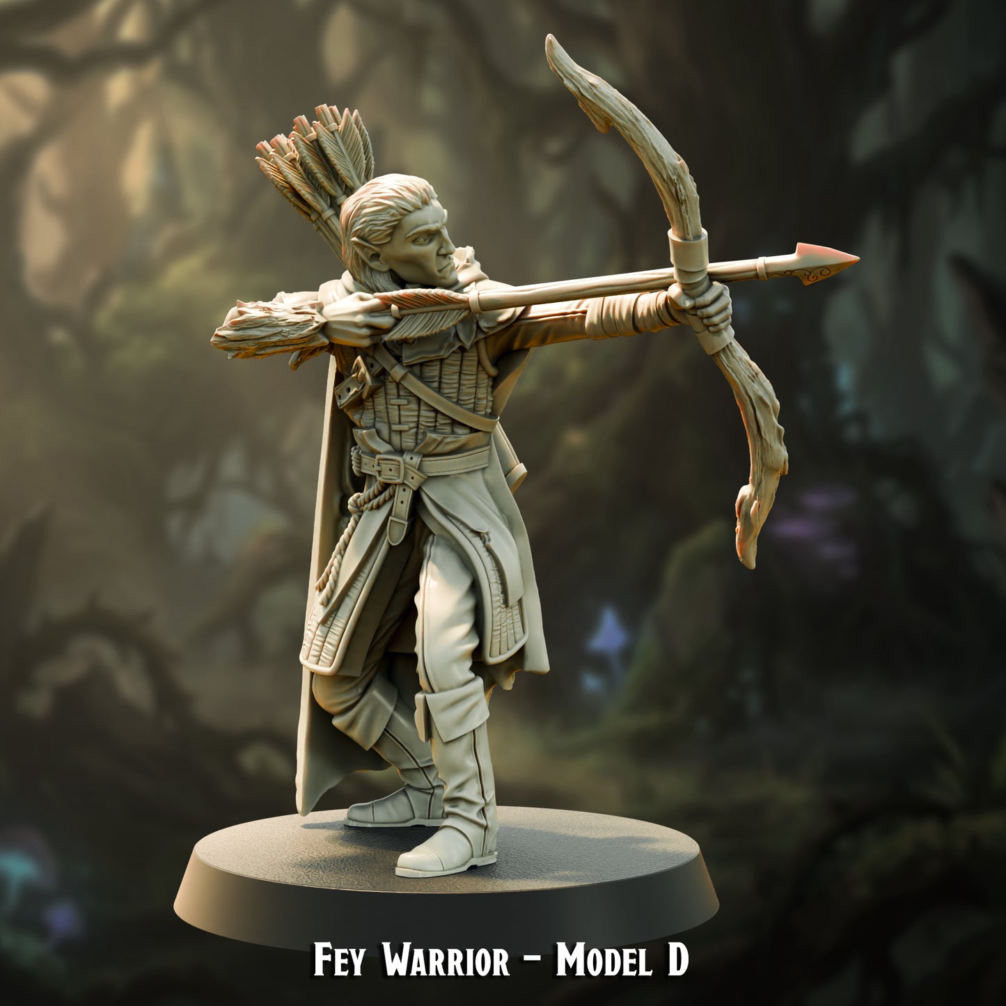 Fey Warrior Model D, wood elf archer with longbow, 30mm resin miniature by The Printing Goes Ever On