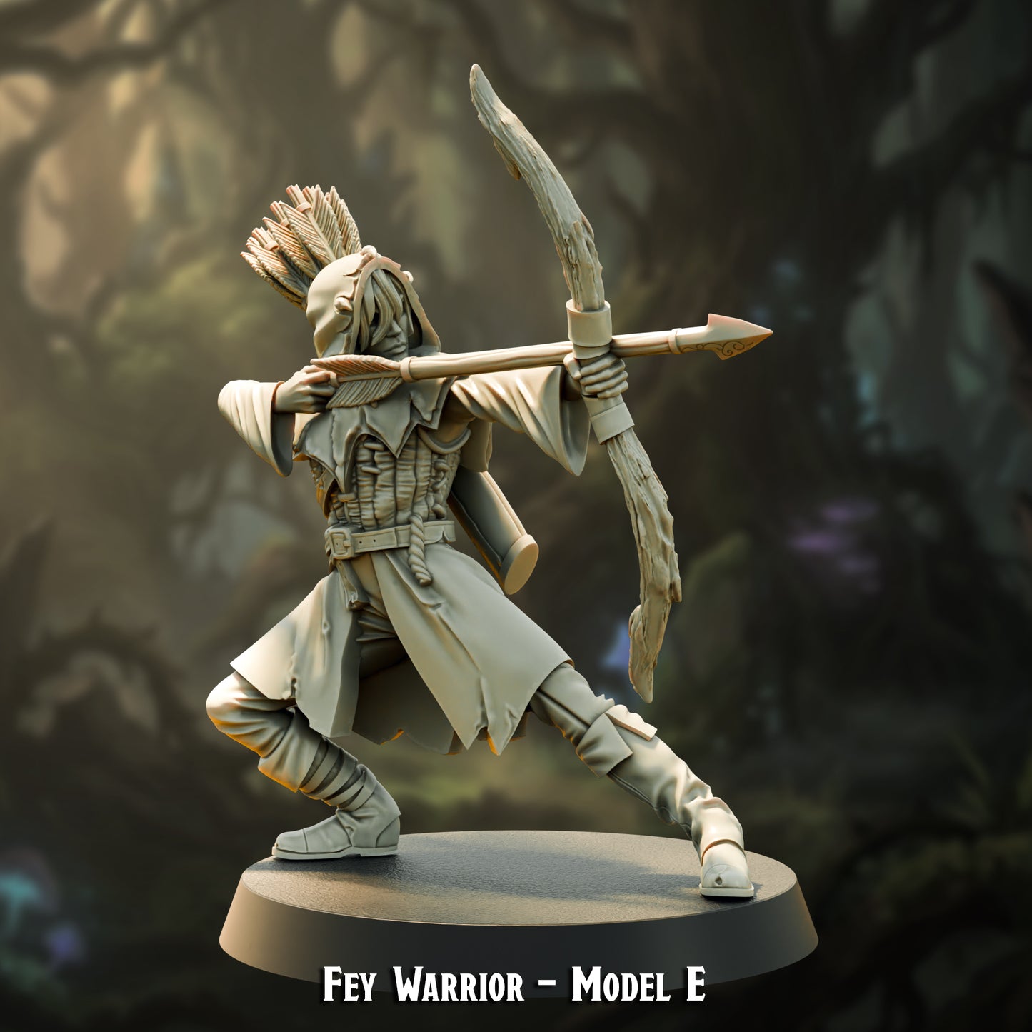 Fey Warrior Model E, wood elf hunter, 30mm resin miniature by The Printing Goes Ever On