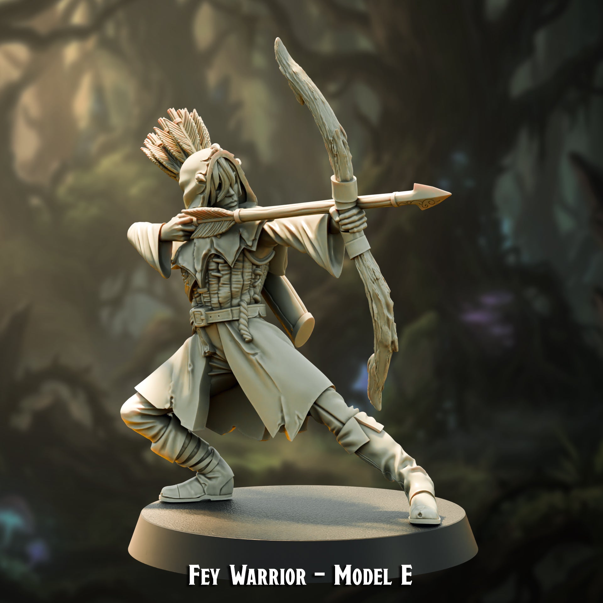 Fey Warrior Model E, wood elf hunter, 30mm resin miniature by The Printing Goes Ever On