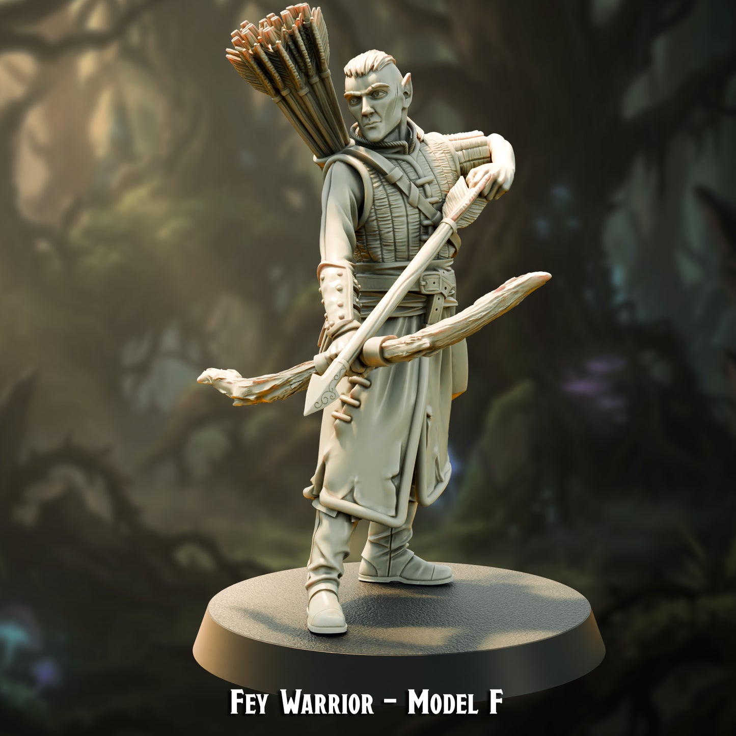 Fey Warrior Model F, wood elf hunter, 30mm resin miniature by The Printing Goes Ever On