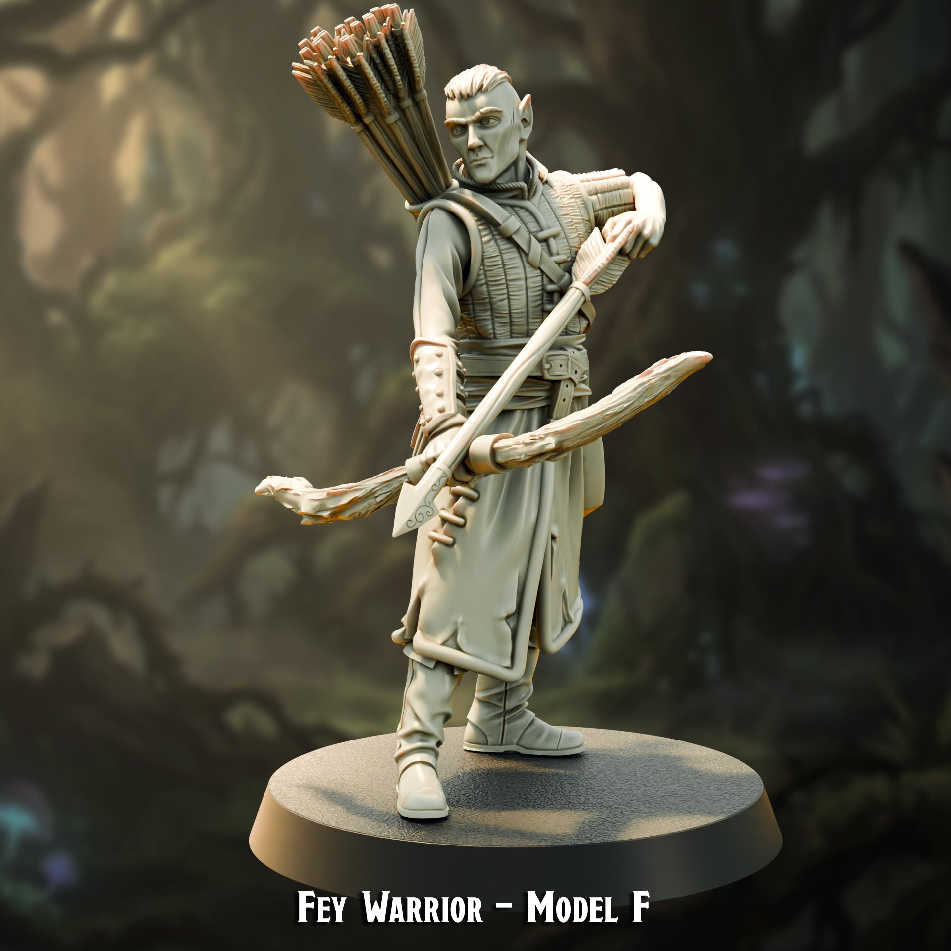 Fey Warrior Model F, wood elf hunter, 30mm resin miniature by The Printing Goes Ever On
