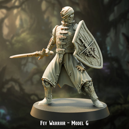 Fey Warrior Model G, wood elf swordsman, 30mm resin miniature by The Printing Goes Ever On