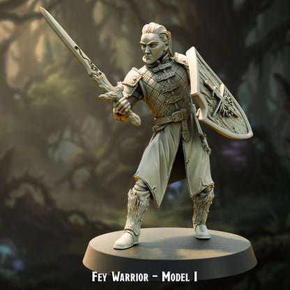 Fey Warrior Model I, wood elf hunter with sword, 30mm resin miniature by The Printing Goes Ever On