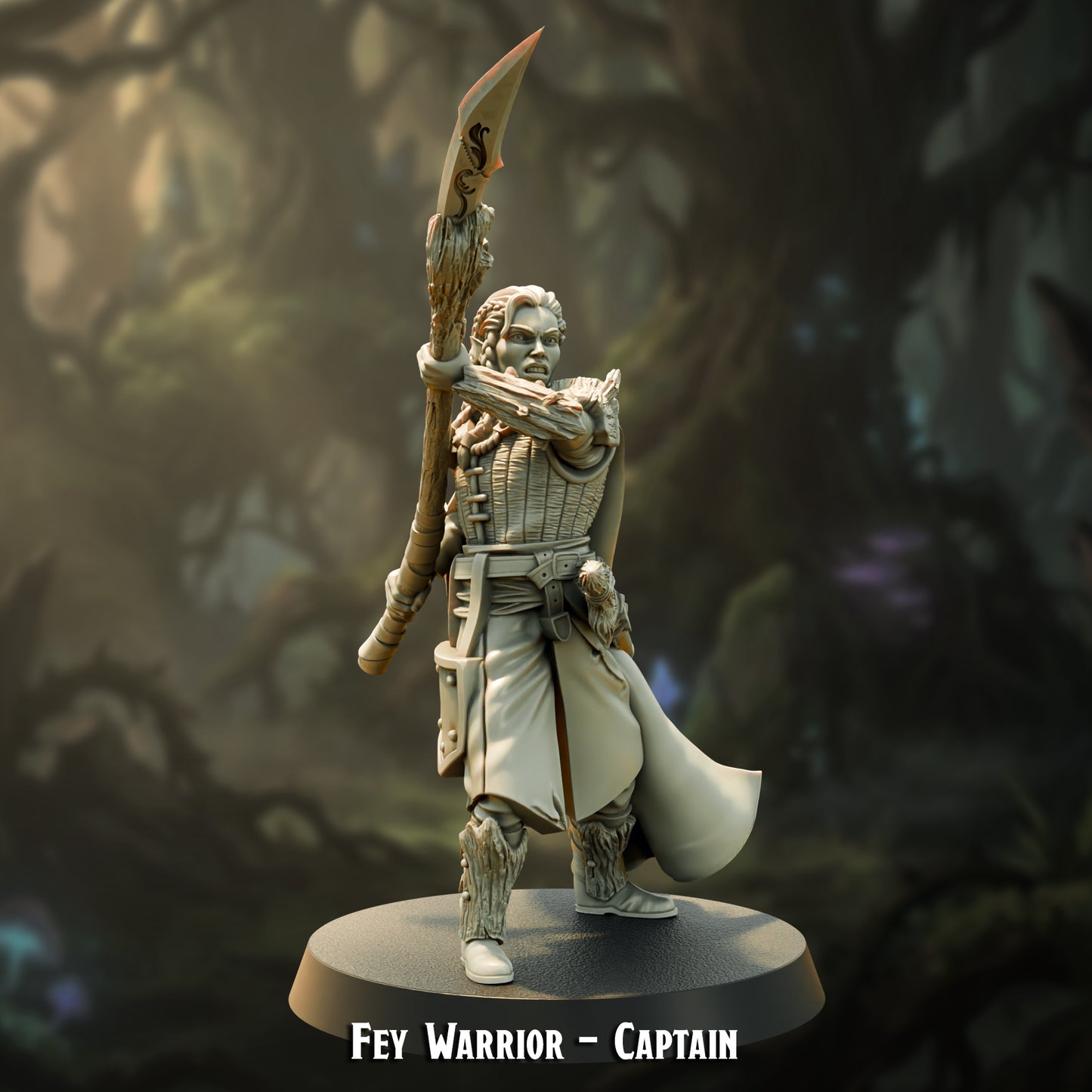 Fey Warrior Captain, wood elf unit leader, 30mm resin miniature by The Printing Goes Ever On