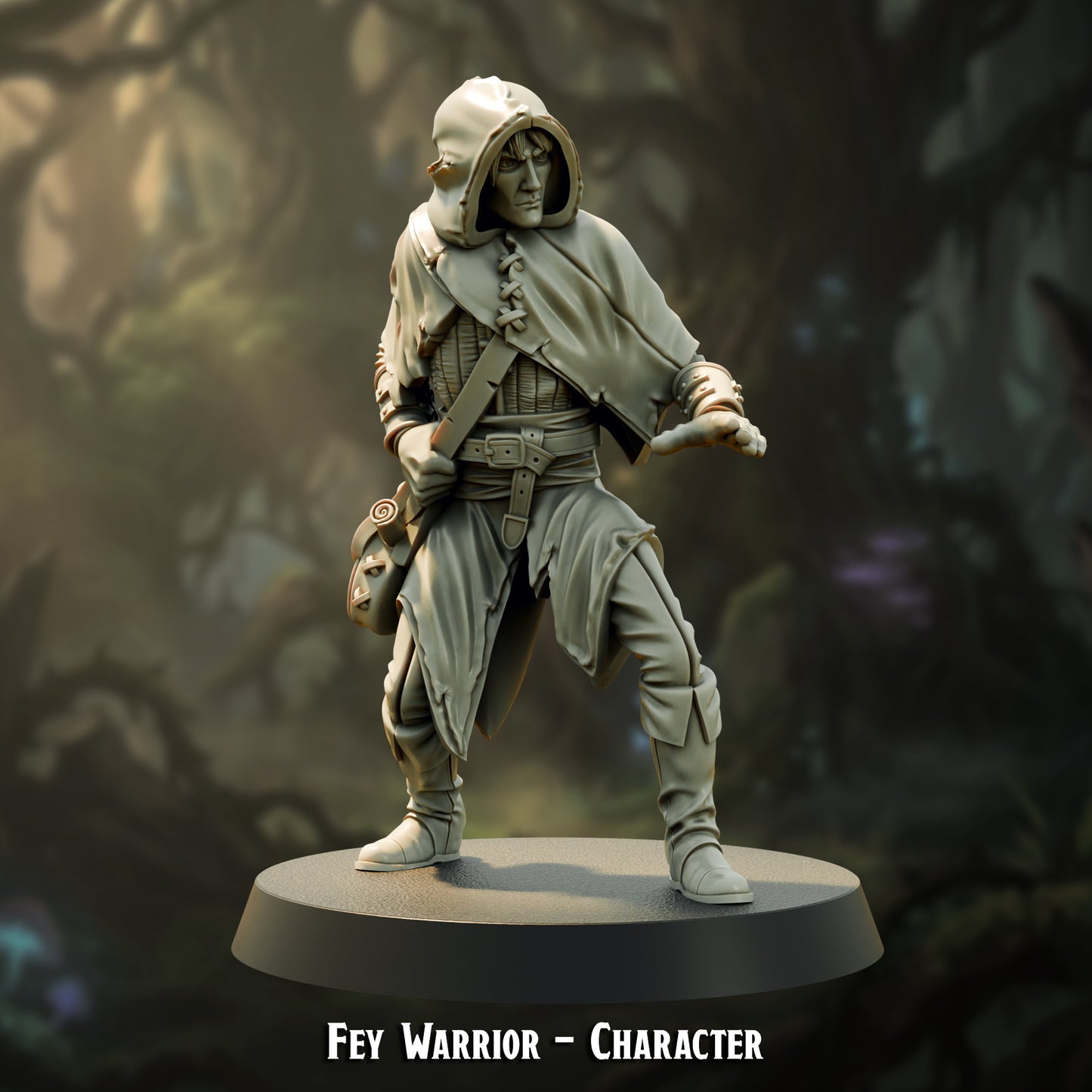 Fey Warrior Character, a hooded wood elf scout hero, 28-32mm resin miniature by The Printing Goes Ever On
