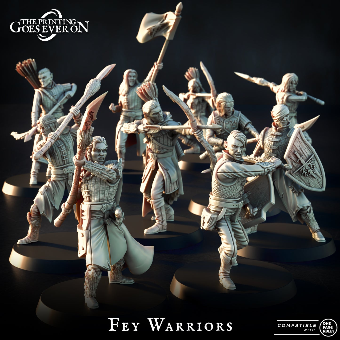 Fey Warriors, a wood elf hunter unit, 28-32mm resin miniatures by The Printing Goes Ever On