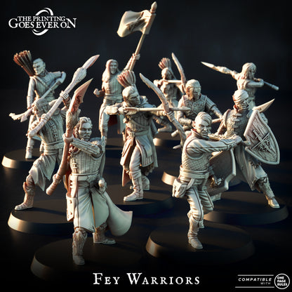 Fey Warriors, a wood elf hunter unit, 28-32mm resin miniatures by The Printing Goes Ever On