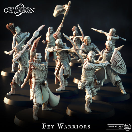 Fey Warriors, a wood elf hunter unit, 28-32mm resin miniatures by The Printing Goes Ever On