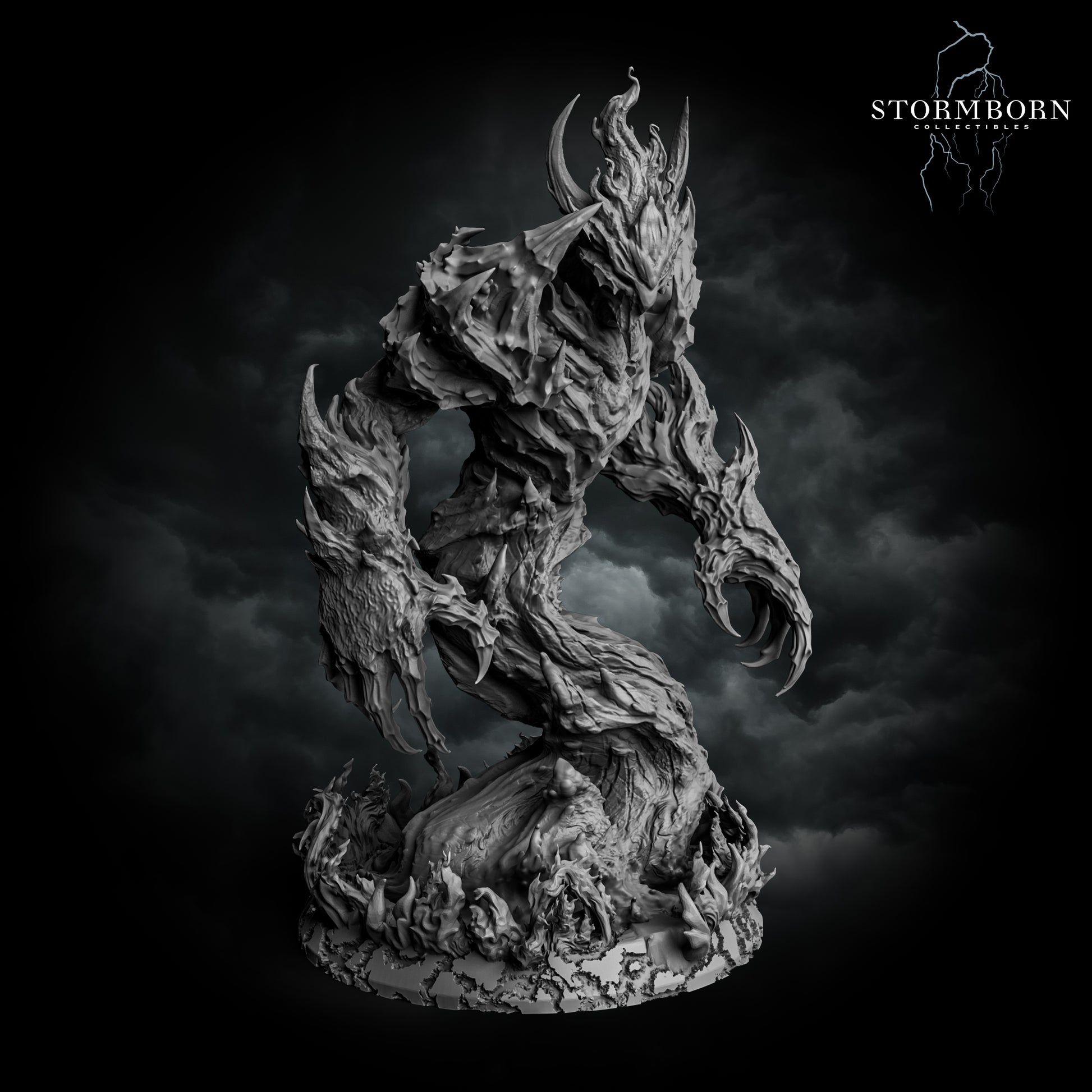 Fire elemental full display view, towering inferno monster by Stormborn Collectibles