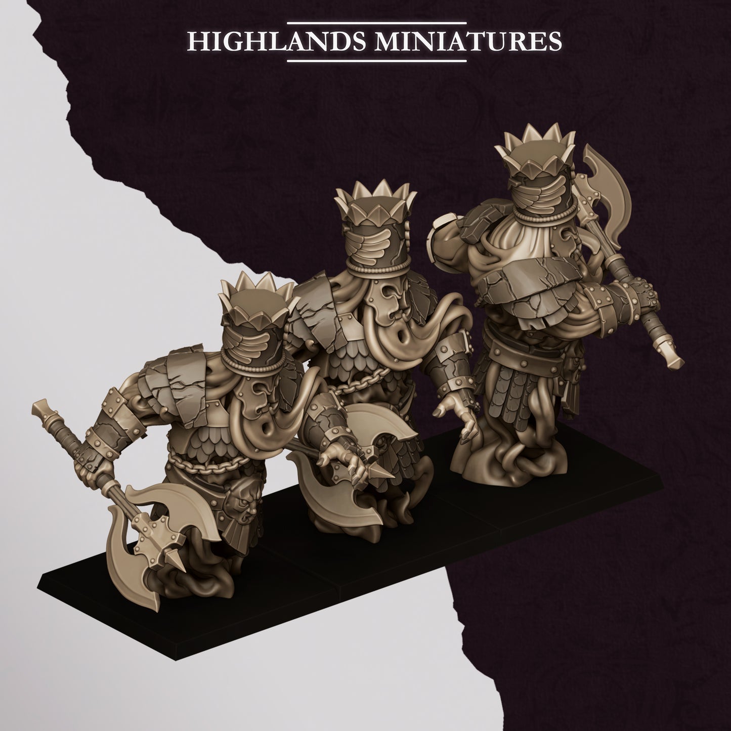 Marduk Fire Incantations, three Chaos Dwarf fire wizard miniatures, 32mm resin by Highlands Miniatures