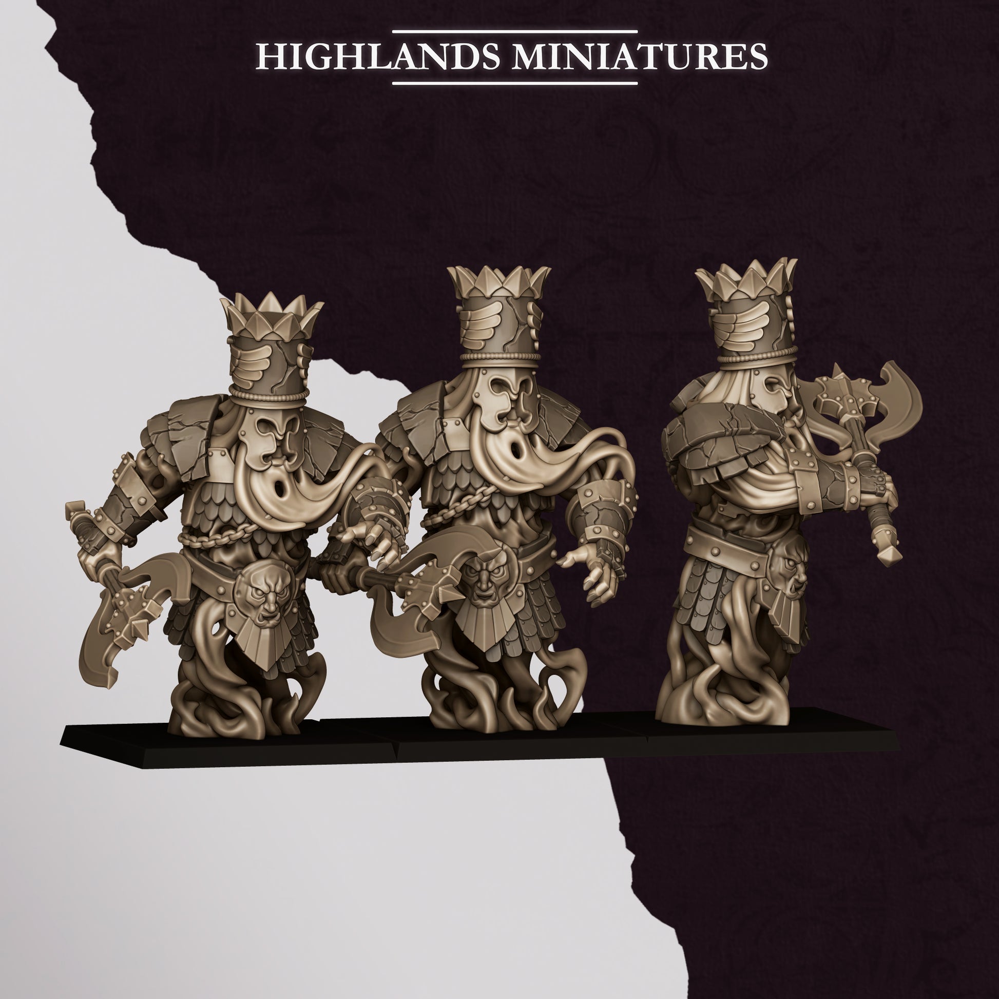 Marduk Fire Incantations, three Chaos Dwarf fire wizards, 32mm resin by Highlands Miniatures