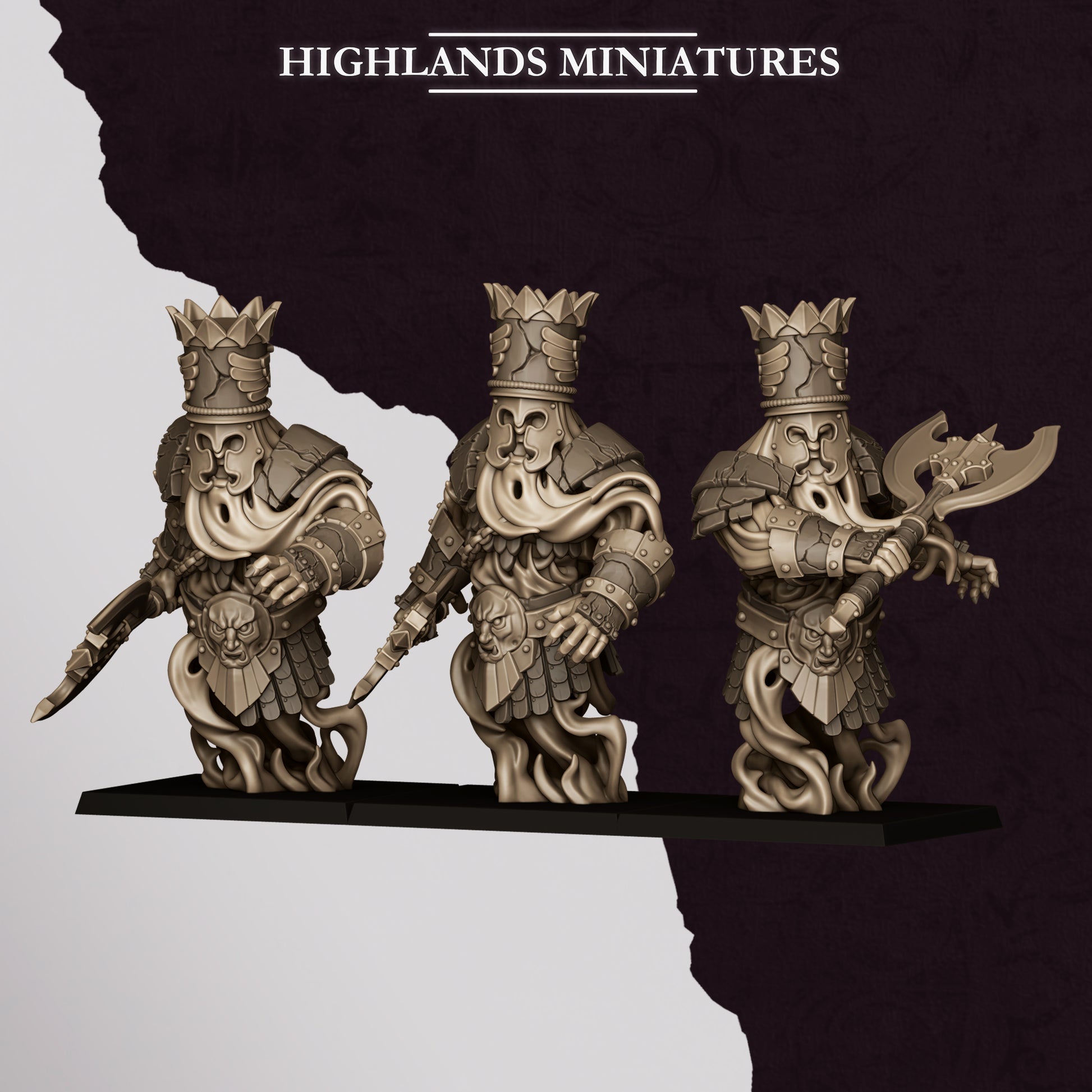 Marduk Fire Incantations Chaos Dwarf flame priests, unit view, 32mm resin by Highlands Miniatures