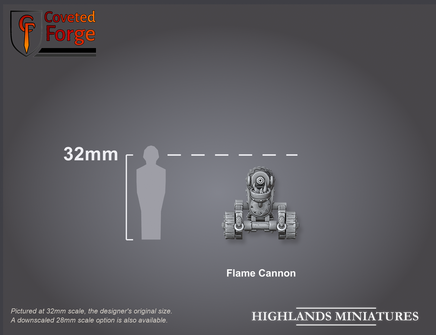 Dwarf flame cannon, size compared to a 32mm human