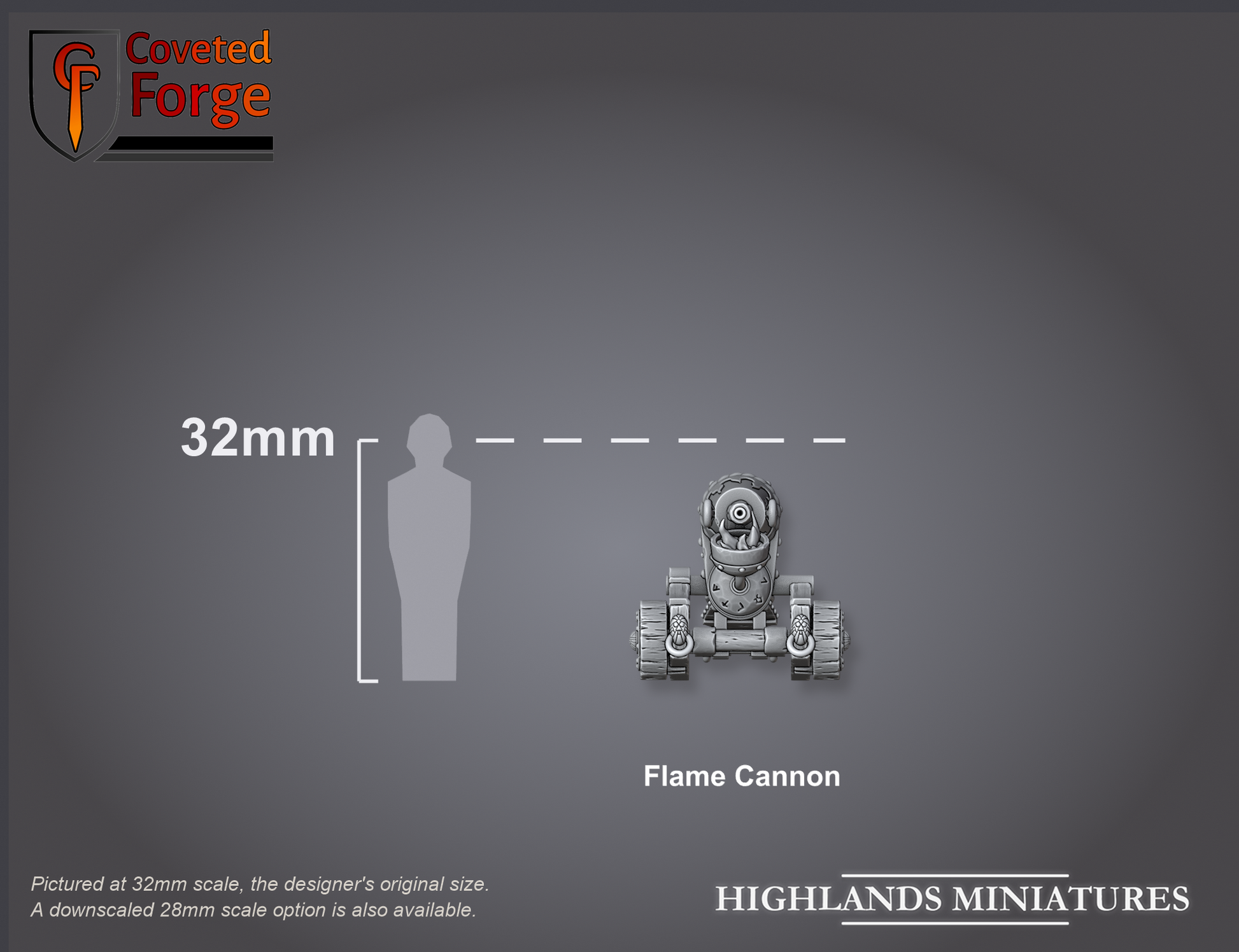Dwarf flame cannon, size compared to a 32mm human