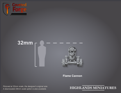 Dwarf flame cannon, size compared to a 32mm human