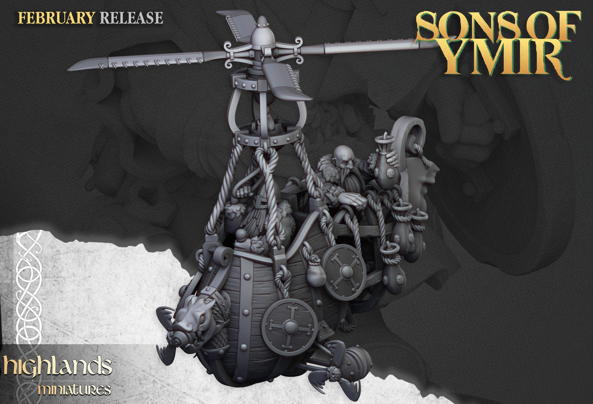 Dwarf Flying Machine with rotor and dwarf crew aboard