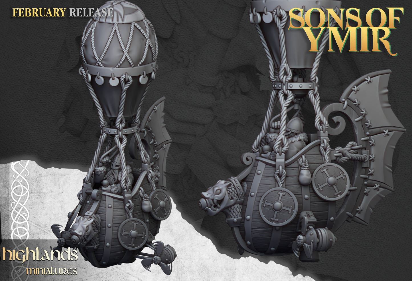 Dwarf Flying Machine balloon lift with bomber wings, two views